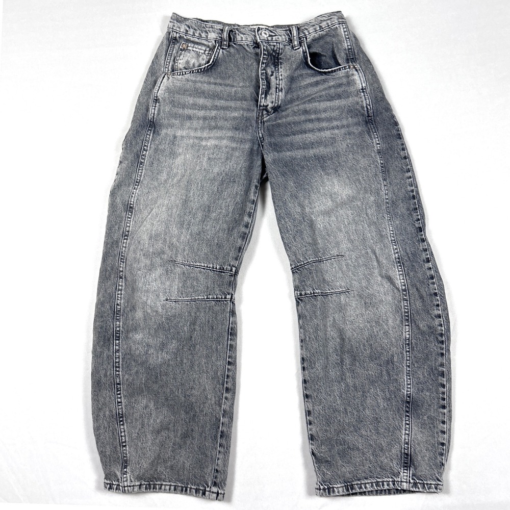 We The Free People Jeans Womens 27 Good Luck Barrel Mid Rise Gray Denim Cotton